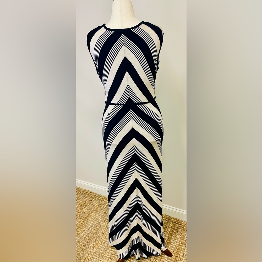 Calvin Klein Black , white and tan Chevron Maxi Dress